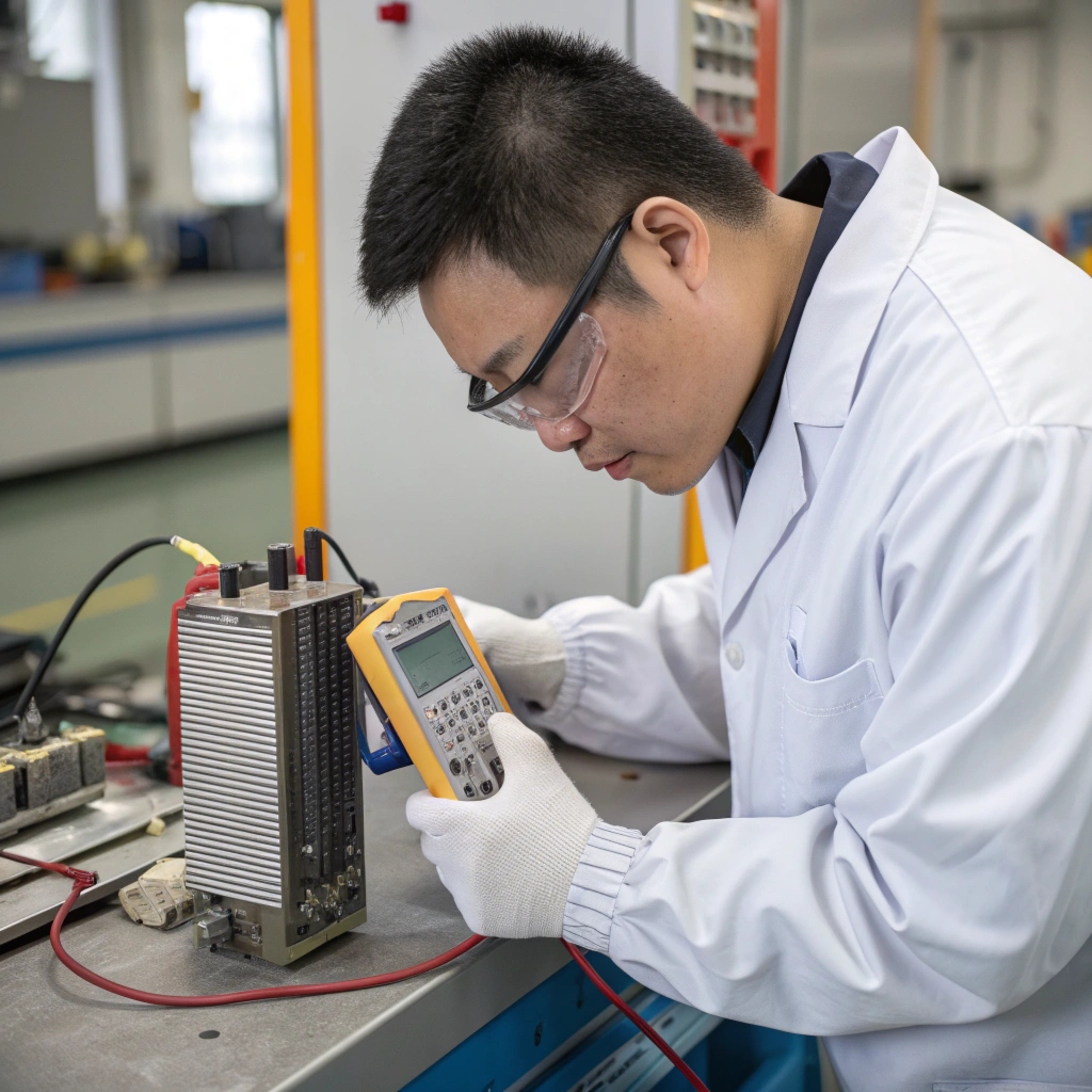 A technician examining a PTC heating element